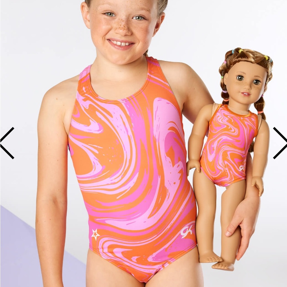 GK Elite Leotard in Orange and Pink Swirl